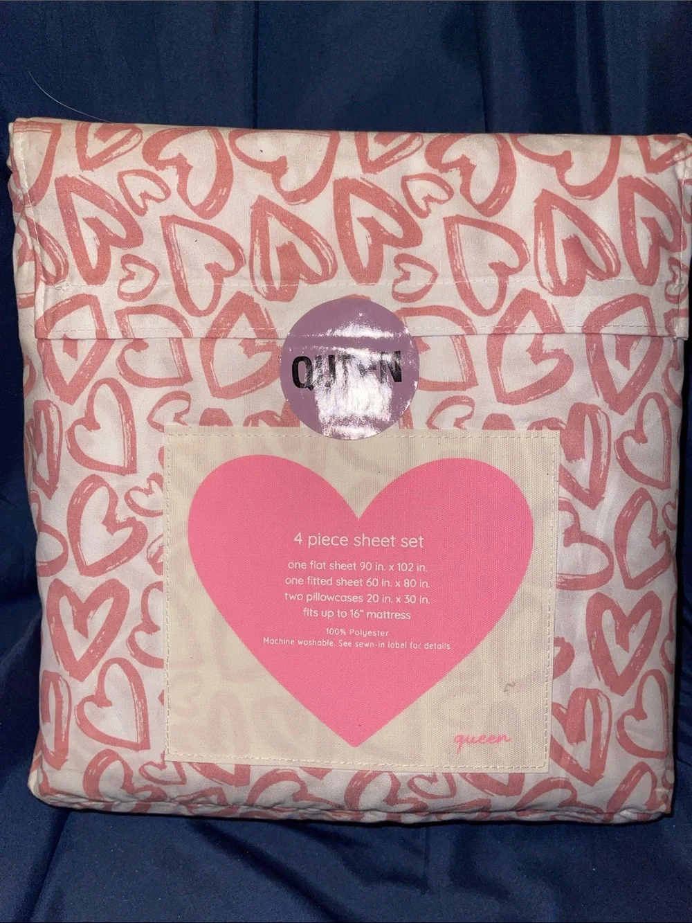 Oh Cupid Pink Hearts on White Queen Sheet Set